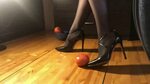 messy high heels crush, pantyhose crush, tomatoes high heels